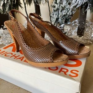 Michael Kors KORS Erie brown leather cork heels 7.5 M